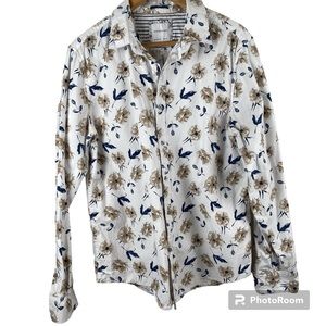Porter & Ash long sleeve button down white floral casual shirt Men’s size large